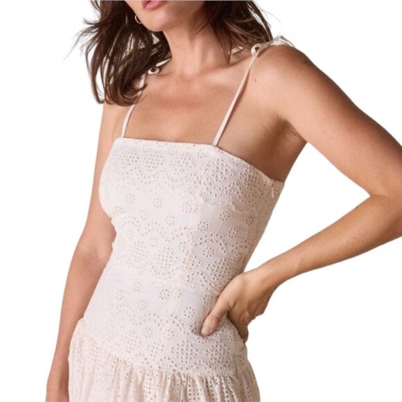 St. Roche Benedict Eyelet Sleeveless Midi Sun Dress Spaghetti Strap Organic Cott - Picture 11 of 16